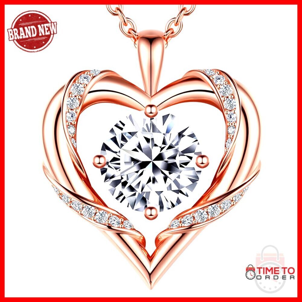 2-3 Ct Moissanite Heart Necklace 18K Gold Plated 925 Sterling Silver